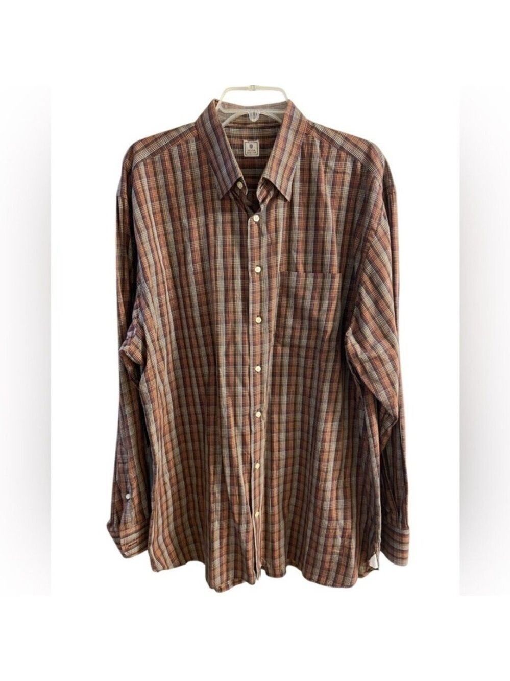 Peter Millar Brown Plaid Button Down Shirt cotton XL